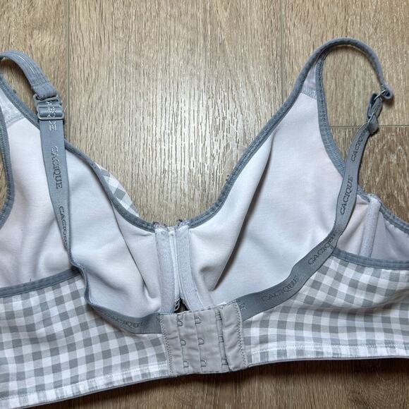 Lane Bryant Cacique Gingham Lace Underwire Bra 44C Gray White Front Detail - Picture 13 of 13